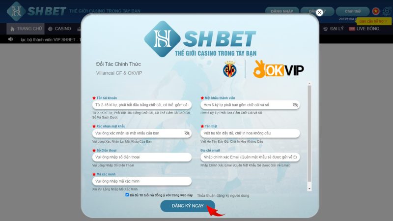 Xác nhận đăng ký để tạo tài khoản SHBET